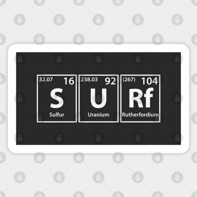 Surf (S-U-Rf) Periodic Elements Spelling Sticker by cerebrands